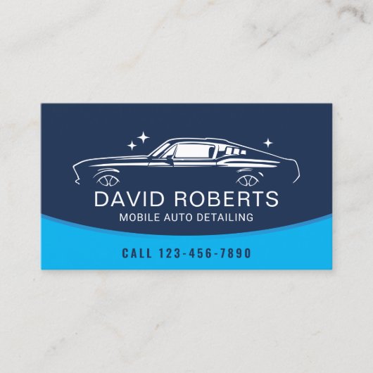 自動車洗車ブルーきらめくの詳細モバイル自動車 名刺 (正面)