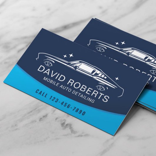 自動車洗車ブルーきらめくの詳細モバイル自動車 名刺