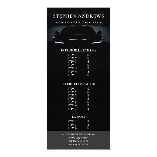 自動車清掃修理価格表の詳細 ラックカード (正面)