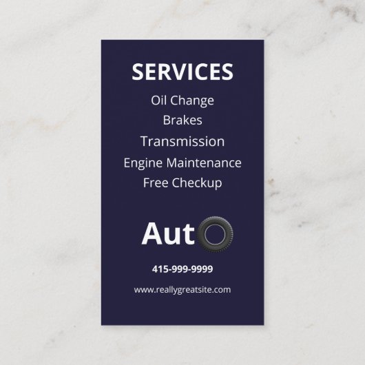 自動車販売店の自動修理プロフェッショナル 車の 名刺 (裏面)
