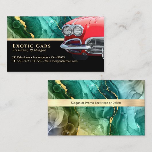自動車販売、レッドスポーツカー、写真、ティール（緑がかった色）抽象芸術 名刺 (正面/裏面)