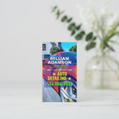 自動車販売、自動車修理、赤クール自動車詳細 名刺 (スタンド正面)