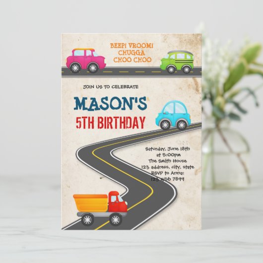 自動車輸送の誕生日の招待状 招待状 (スタンド正面)