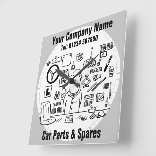 自動車部品およびスペアストア スクエア壁時計 (傾斜)