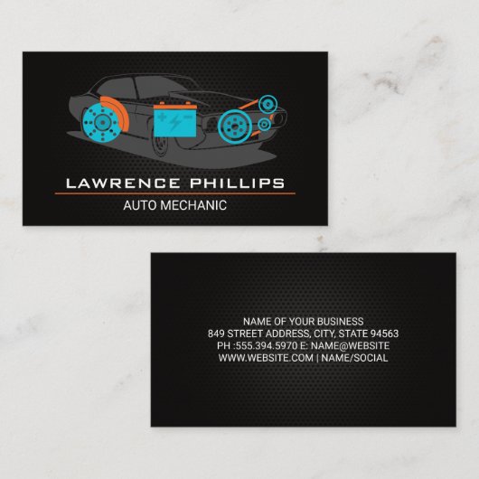 自動車部品炭素繊維パターン | 整備士サービス 名刺 (正面/裏面)