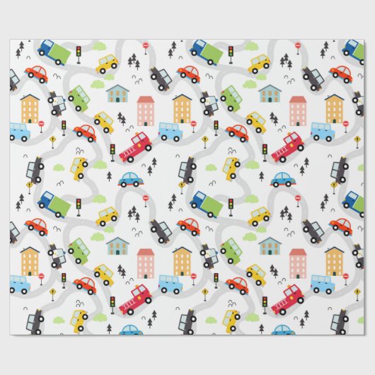 自動車 トラック 誕生日パーティー ラッピングペーパー (フラット)