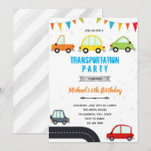 自動車 輸送手段 車の誕生日招待 招待状 (正面/裏面)