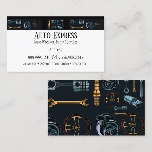 自動難破装置、パーツリサイクラー黒クラシックカスタム 名刺 (正面/裏面)