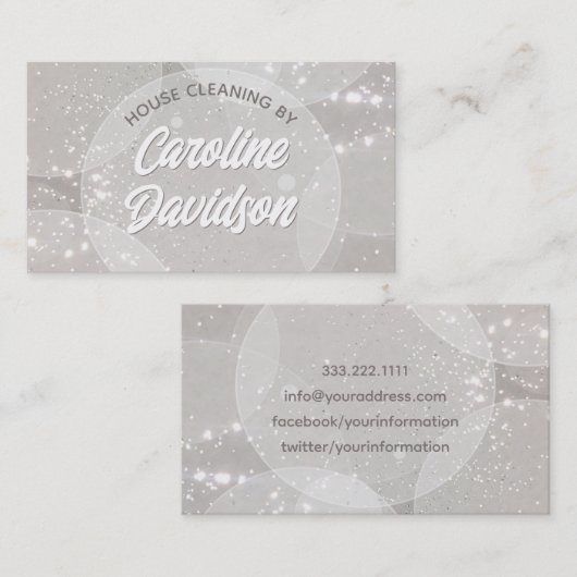 自宅およびオフィス清掃サービスのホワイトグリッター 名刺 (正面/裏面)