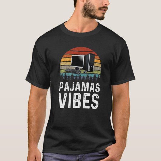 自宅から作業パジャマVibes仮想リモート採用 Tシャツ (正面)