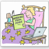 自宅から作業。彼女のベッドから働く女の子。 シール (正面)