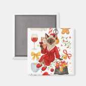 自宅でクリスマスをお祝いするシャム猫 マグネット (正面/裏面)