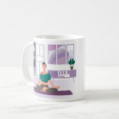 自宅でヨガをする女性の絵が描かれたマグカップ コーヒーマグカップ (正面左)