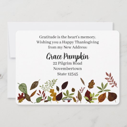 自宅で行った感謝祭の新しいアドレスのお知らせ シーズンカード (裏面)
