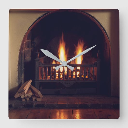 自宅の暖炉 スクエア壁時計 (正面)