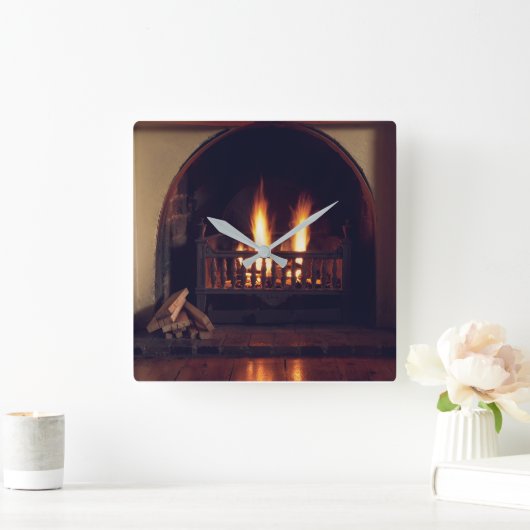 自宅の暖炉 スクエア壁時計 (ホーム)