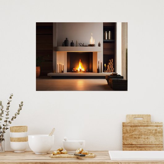 自宅の暖炉 ポスター (キッチン)