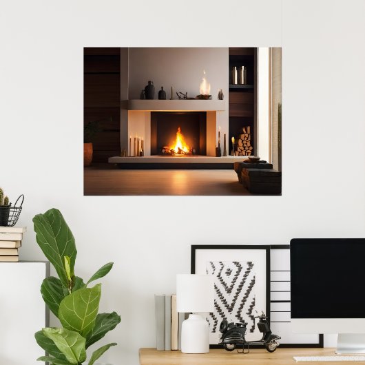 自宅の暖炉 ポスター (ホームオフィス)