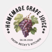自宅の食料品棚ラベルに使える編集可能なぶどうジュースラベル ラウンドシール (正面)