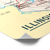 自宅またはオフィスのイリノイ州の旅行先の地図 ポスター (角)