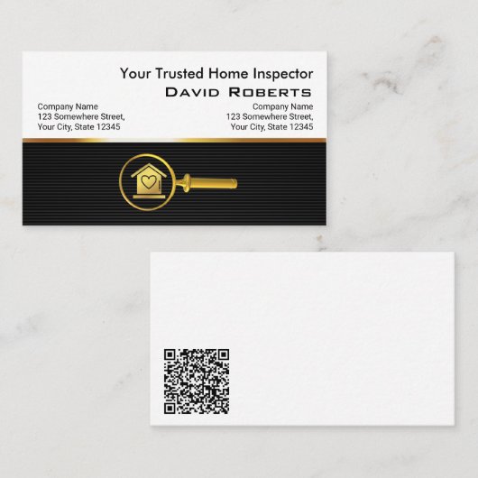 自宅検モダン査ブラック金ゴールド実在エステートQR 名刺 (正面/裏面)