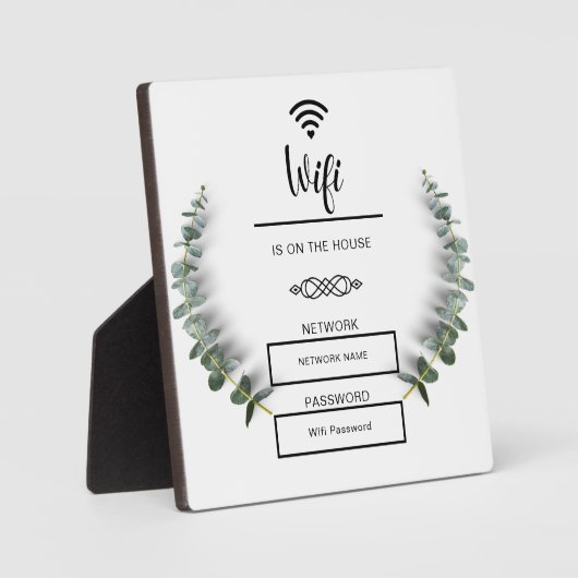 自宅用の黒と白のWiFiパスワード フォトプラーク (正面)