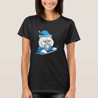 自宅用パジャマの夜の動物の猫の睡眠デザイン Tシャツ