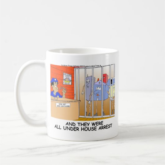 自宅監禁おもしろい警察マグティTeeカードギフトなど コーヒーマグカップ (左)