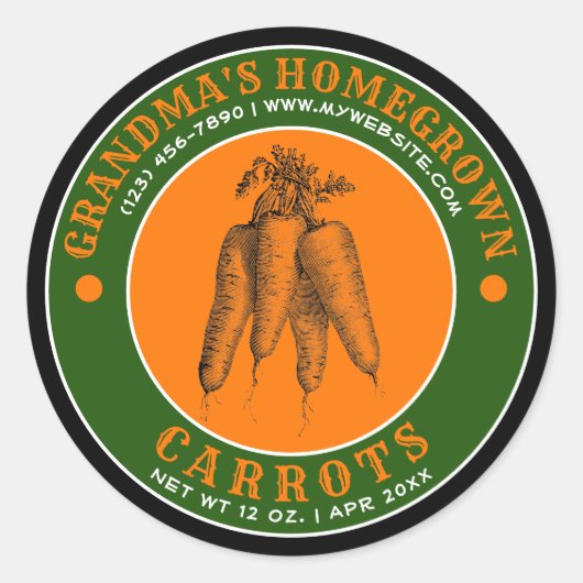 自家栽培ガーデンキャロツキャニングラベルテンプレート ラウンドシール (正面)