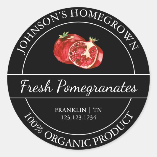 自家栽培ガーデンフレッシュオーガニックザクロのラベル ラウンドシール (正面)