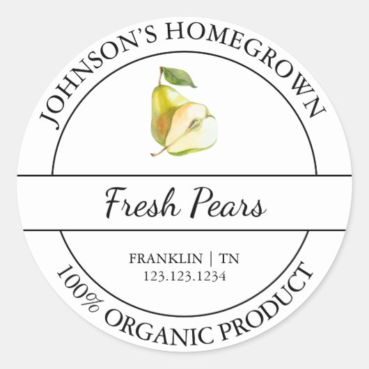 自家栽培ガーデンフレッシュオーガニックナシのラベル ラウンドシール (正面)