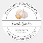 自家栽培ガーデン生のオーガニックニンニクのラベル ラウンドシール (正面)