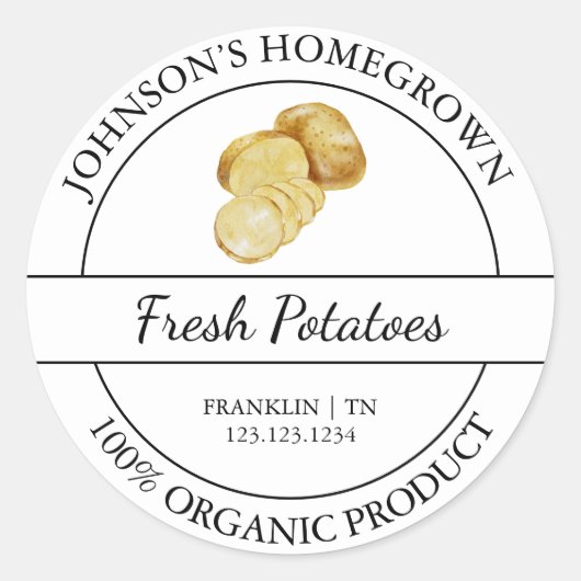 自家栽培ガーデン生オーガニック芋ラベル ラウンドシール (正面)