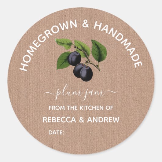 自家栽培&ハンドメイドプラムジャムクラフト紙 ラウンドシール (正面)
