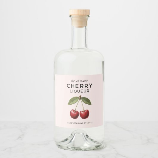 自家製さくらんぼリキュールラベルヴィンテージスタイル リキュールボトルラベル (正面)