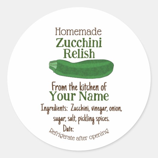 自家製のズッキーニ漬け物または味のメイスンジャーの蓋 ラウンドシール (正面)