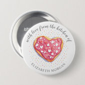 自家製のドーナツとキュートなモノグラムブトを振りかける 缶バッジ (正面&裏面)