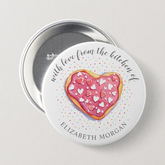 自家製のドーナツとキュートなモノグラムブトを振りかける 缶バッジ (正面&裏面)