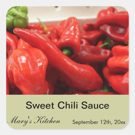 自家製の甘いチリソースボトルラベル スクエアシール (正面)