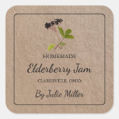 自家製エルダーベリージャムスクエアクラフト紙ラベル スクエアシール (正面)