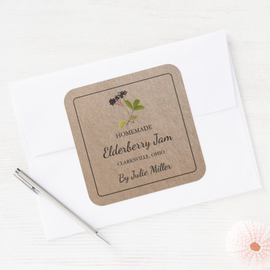 自家製エルダーベリージャムスクエアクラフト紙ラベル スクエアシール (封筒)