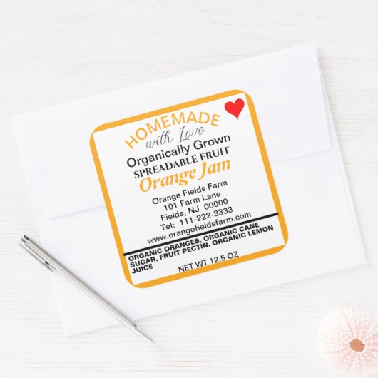 自家製オオーガニックレンジジャムカニング スクエアシール (封筒)