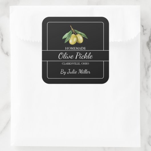 自家製オリーブ漬けスクエアラベルブラック スクエアシール (バッグ)