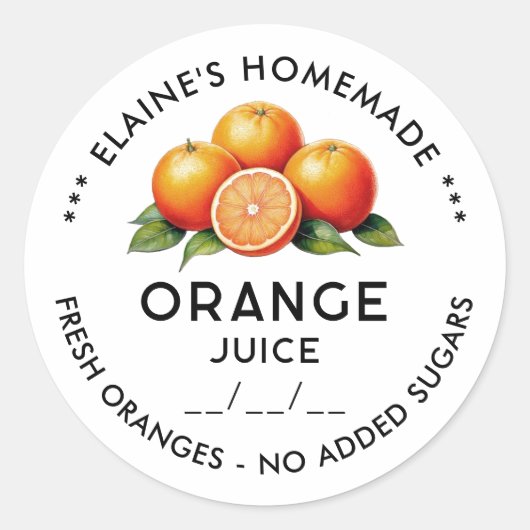 自家製オレンジジュース保存用ラベル ラウンドシール (正面)