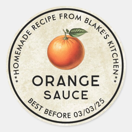 自家製オレンジソースヴィンテージスタイル缶詰ラベル ラウンドシール (正面)