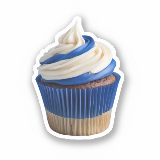 自家製カップケーキホワイトブルーステッカー シール (正面)