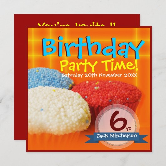 自家製カップケーキ誕生日招待状 招待状 (正面/裏面)
