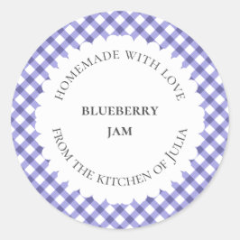 自家製ギフト用の青いギンガムフードの瓶ラベル ラウンドシール