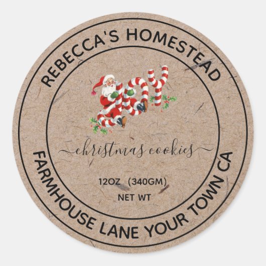 自家製クリスマスクッキーヴィンテージサンタラベル ラウンドシール (正面)