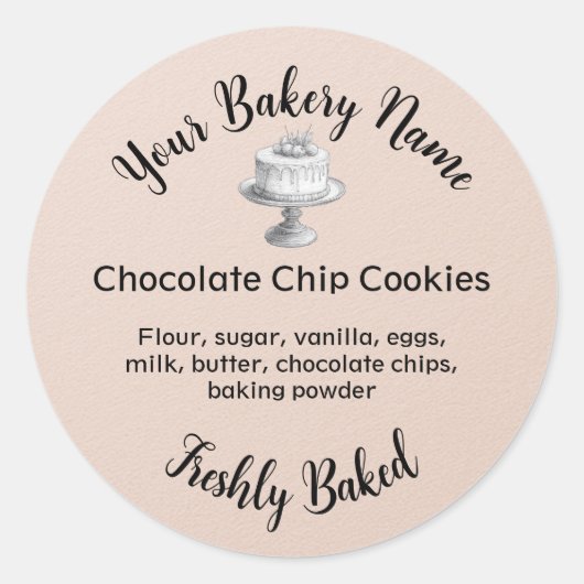 自家製ケーキビジネスベーキングラベルピーチ ラウンドシール (正面)